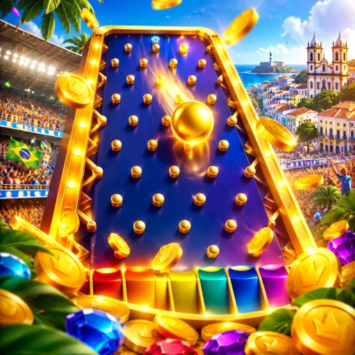 Plinko com bolinha caindo pela pirâmide de pinos